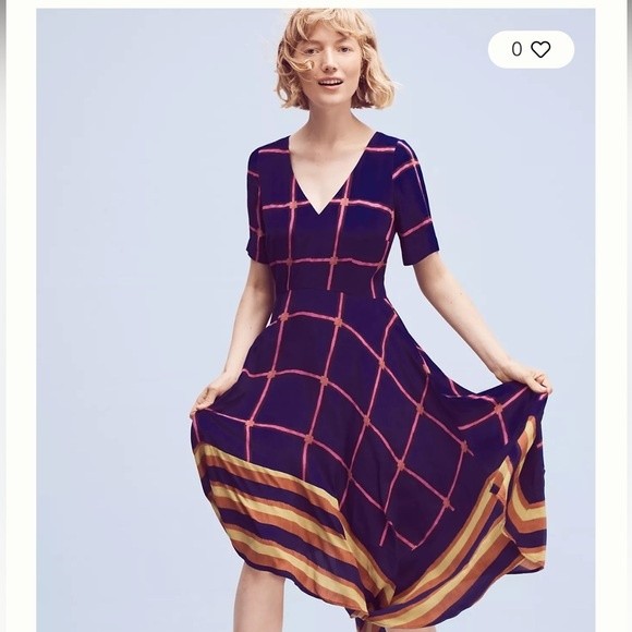 Anthropologie Hd In Paris Size 2 Striped Pane Midi Dress Blue And Pink